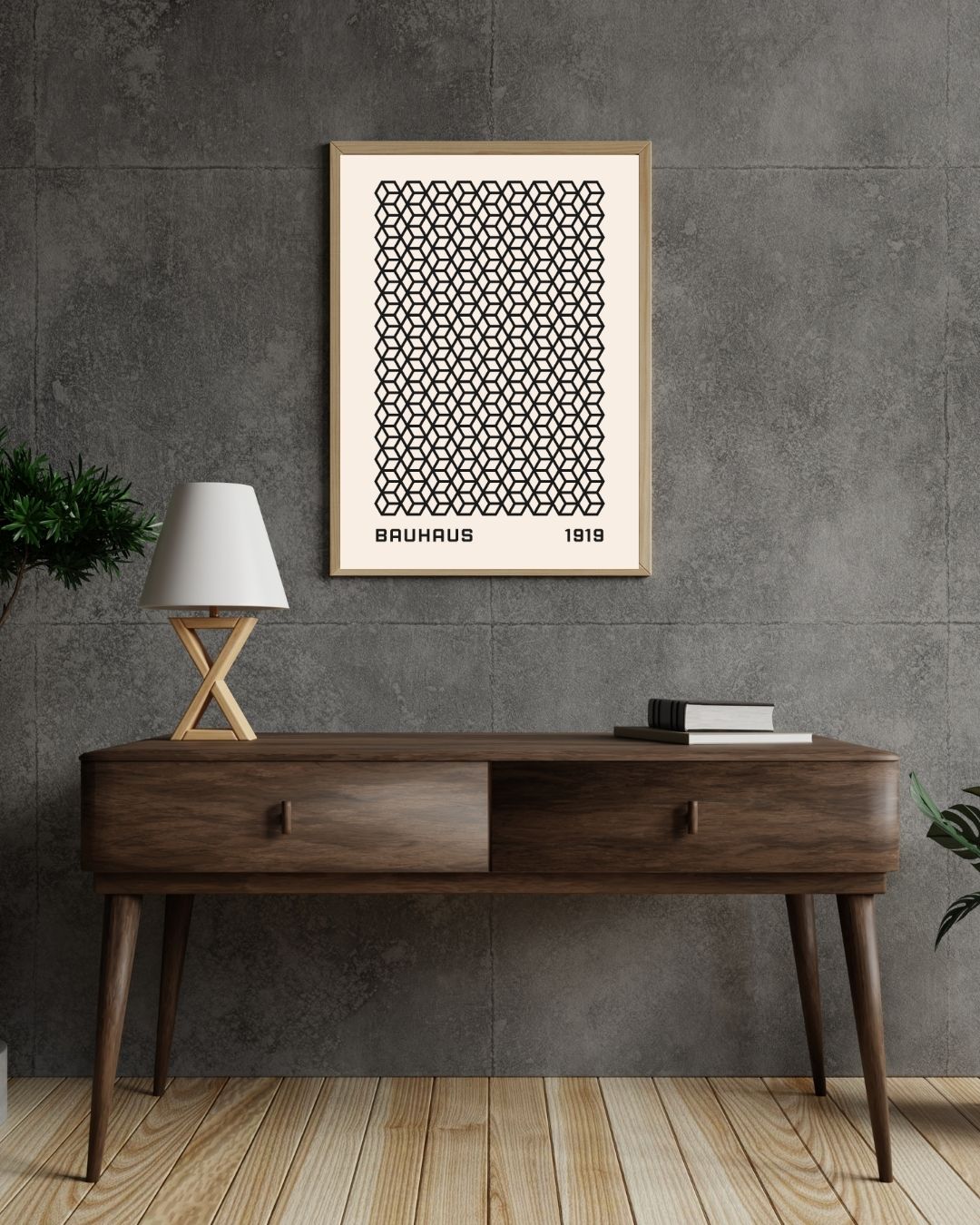 Bauhaus Plakat 40 – Geometrisk Kubemønster i interiør - minimalistisk grafisk plakat til dansk hjem