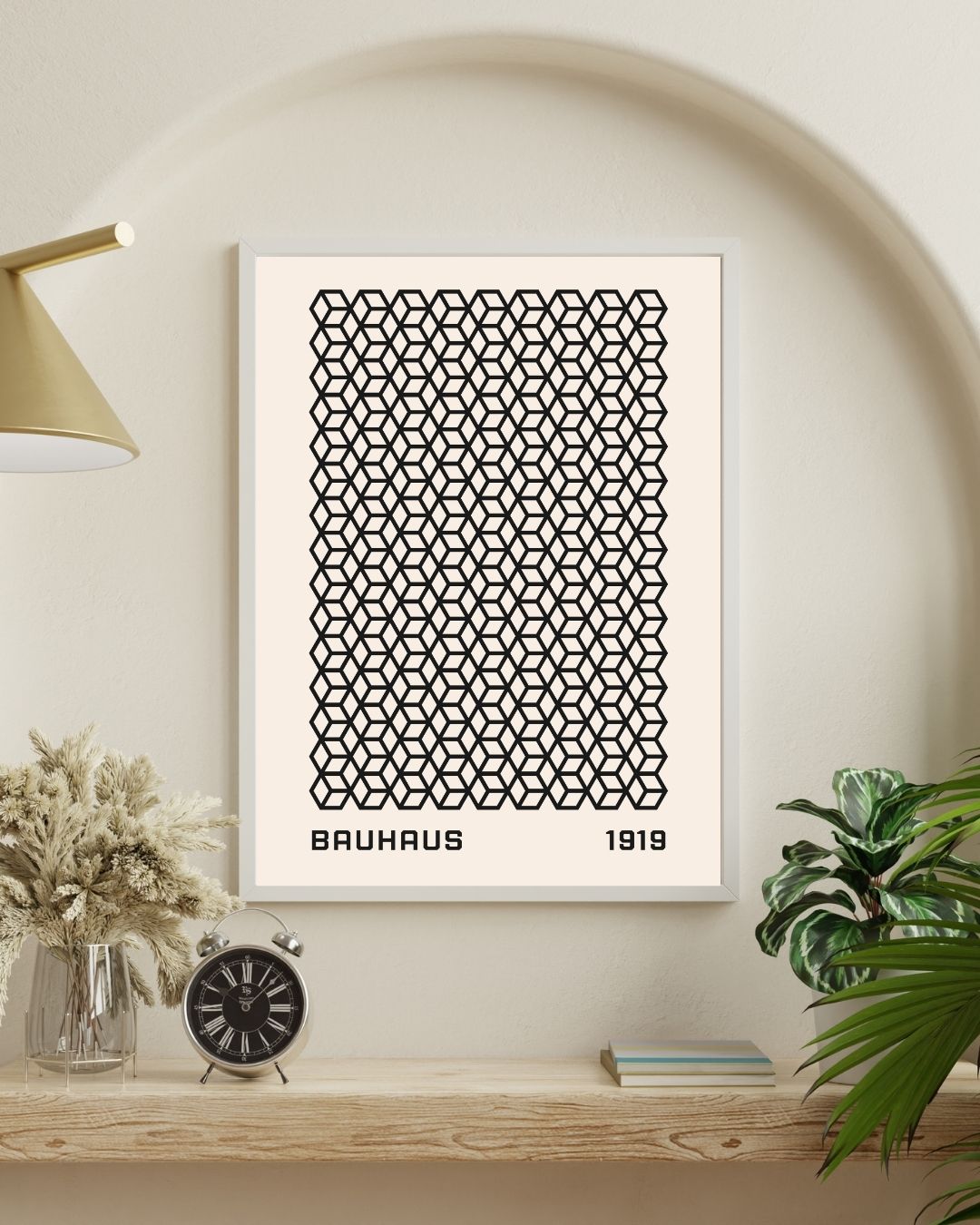 Bauhaus Plakat 40 – Geometrisk Kubemønster på væg - dansk nordisk boligindretning med grafisk plakat