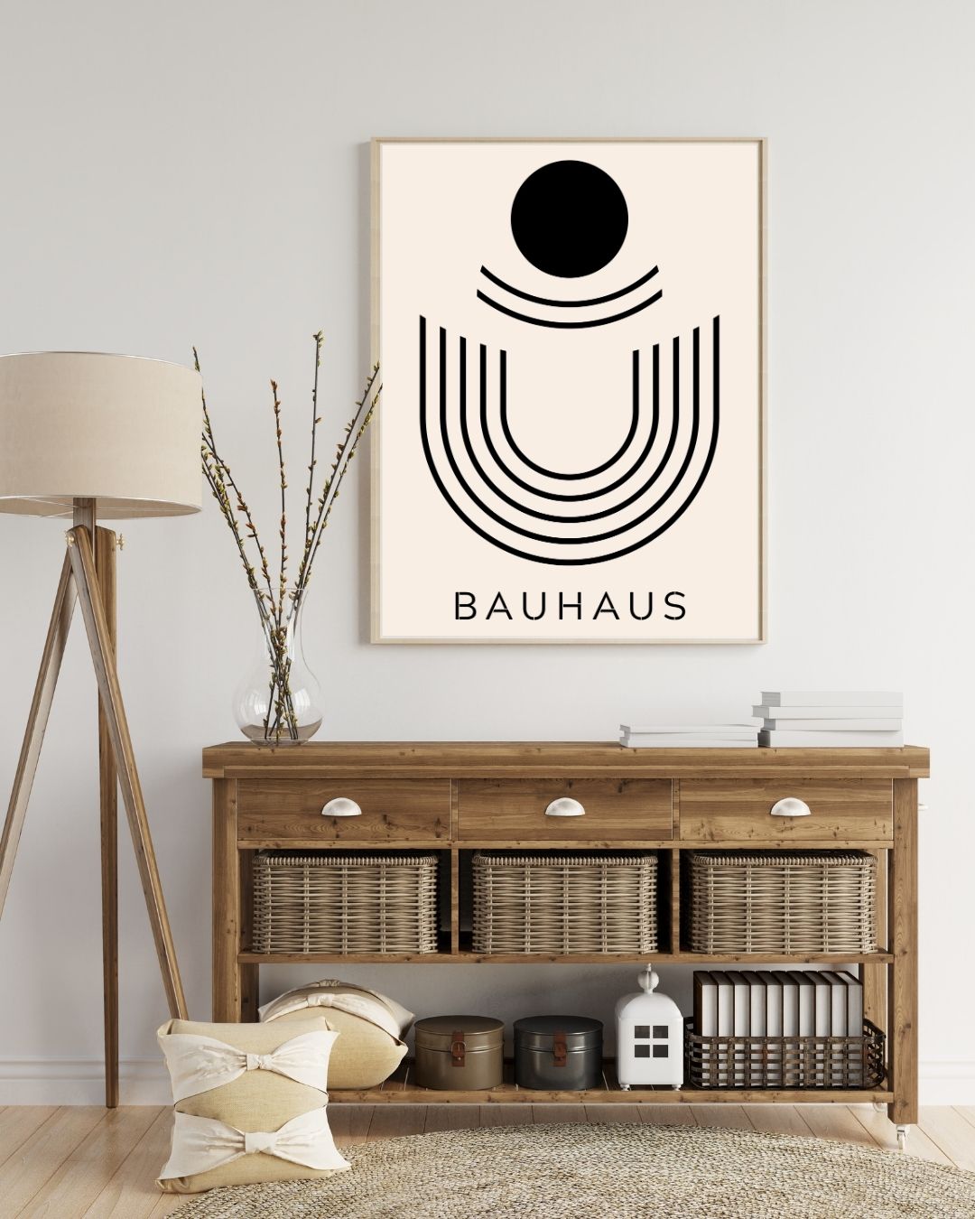 Bauhaus Plakat 41 i nordisk stil boligindretning – sort cirkulær plakat i skandinavisk interiør