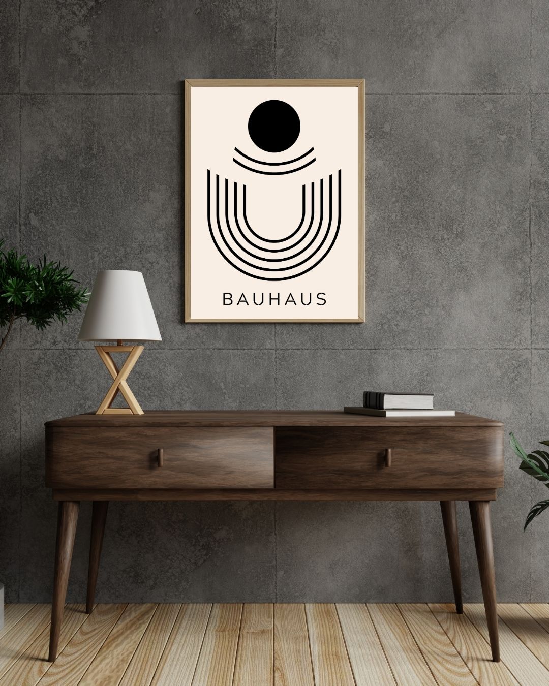 Bauhaus Plakat 41 i interiør – sort cirkulær balance plakat som boligdekoration