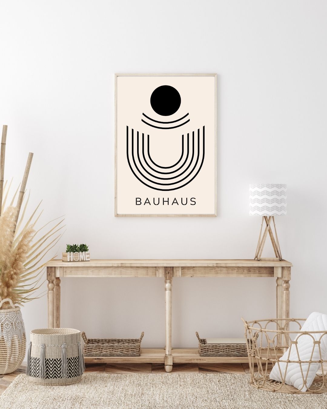 Bauhaus Plakat 41 i nordisk bolig – sort cirkulær plakat i skandinavisk boligindretning