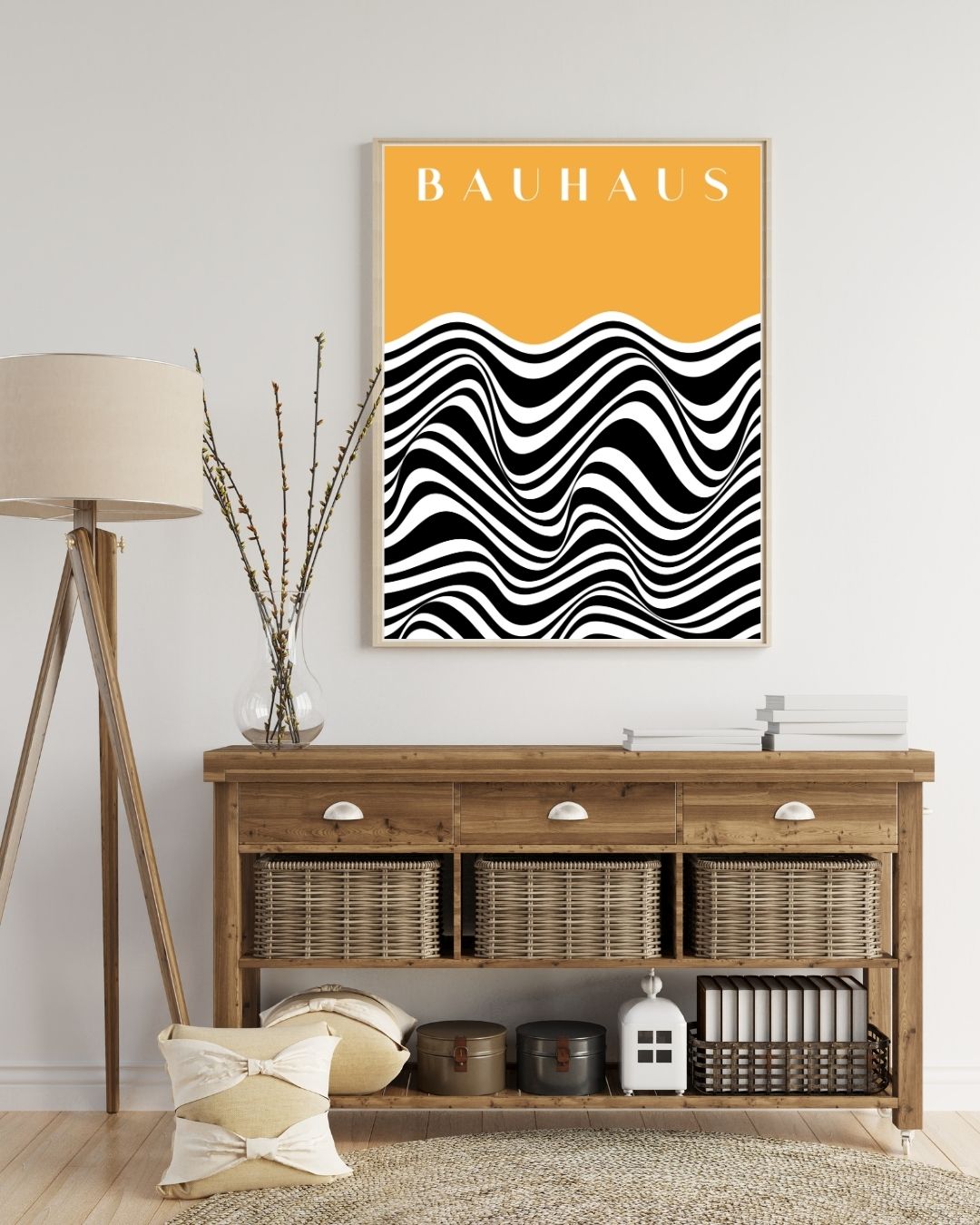 Bauhaus Plakat 43 – Bølgende Kontrast i Sort og Okker