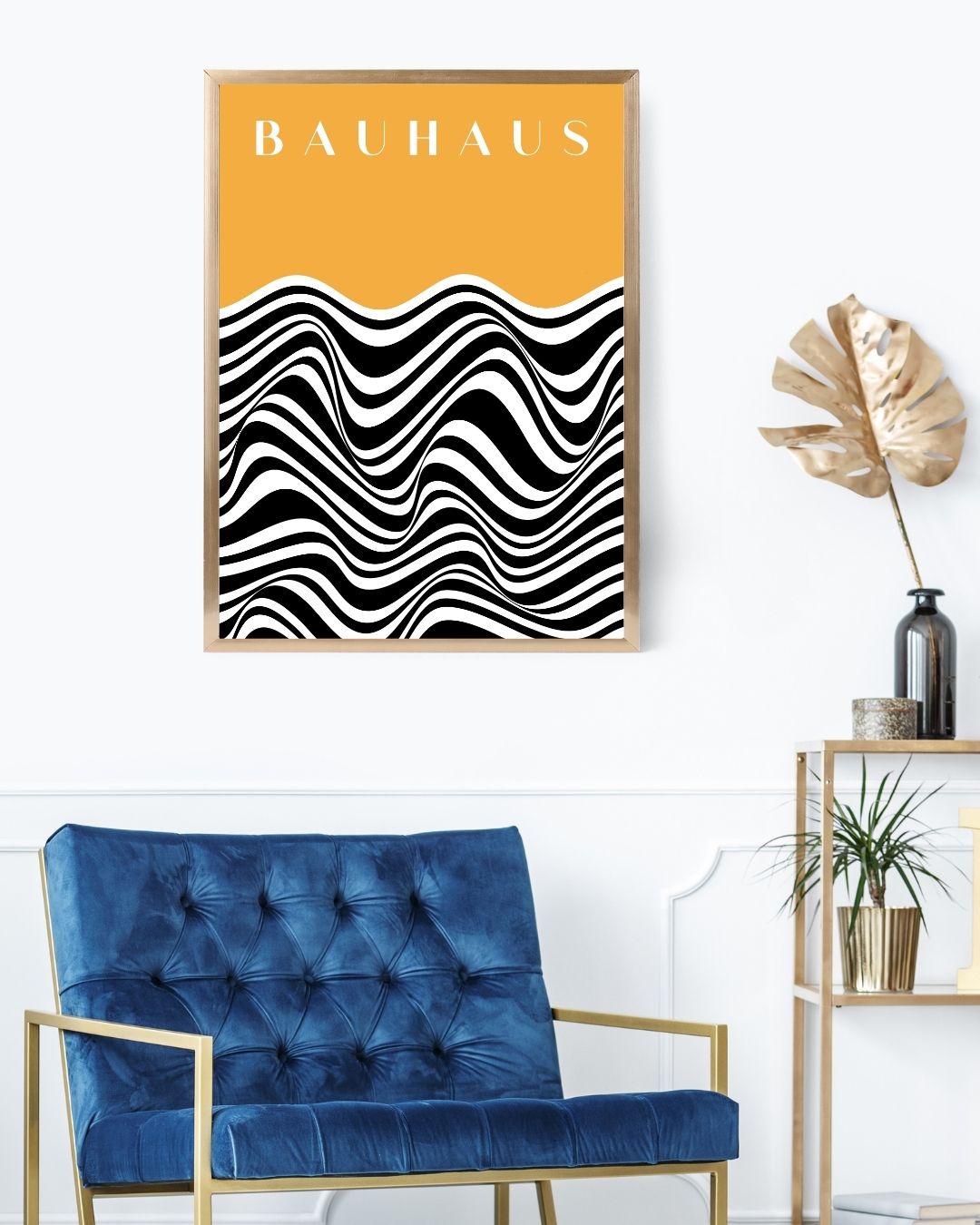 Bauhaus Plakat 43 – Bølgende Kontrast i Sort og Okker