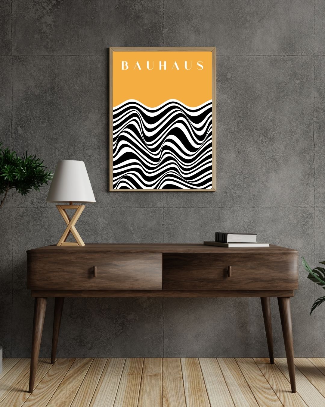 Bauhaus Plakat 43 – Bølgende Kontrast i Sort og Okker