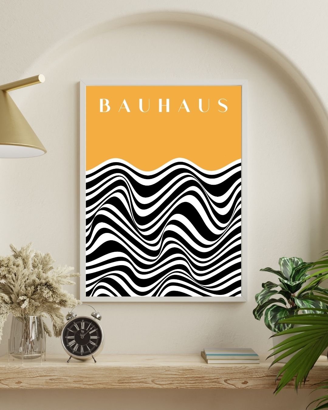 Bauhaus Plakat 43 – Bølgende Kontrast i Sort og Okker