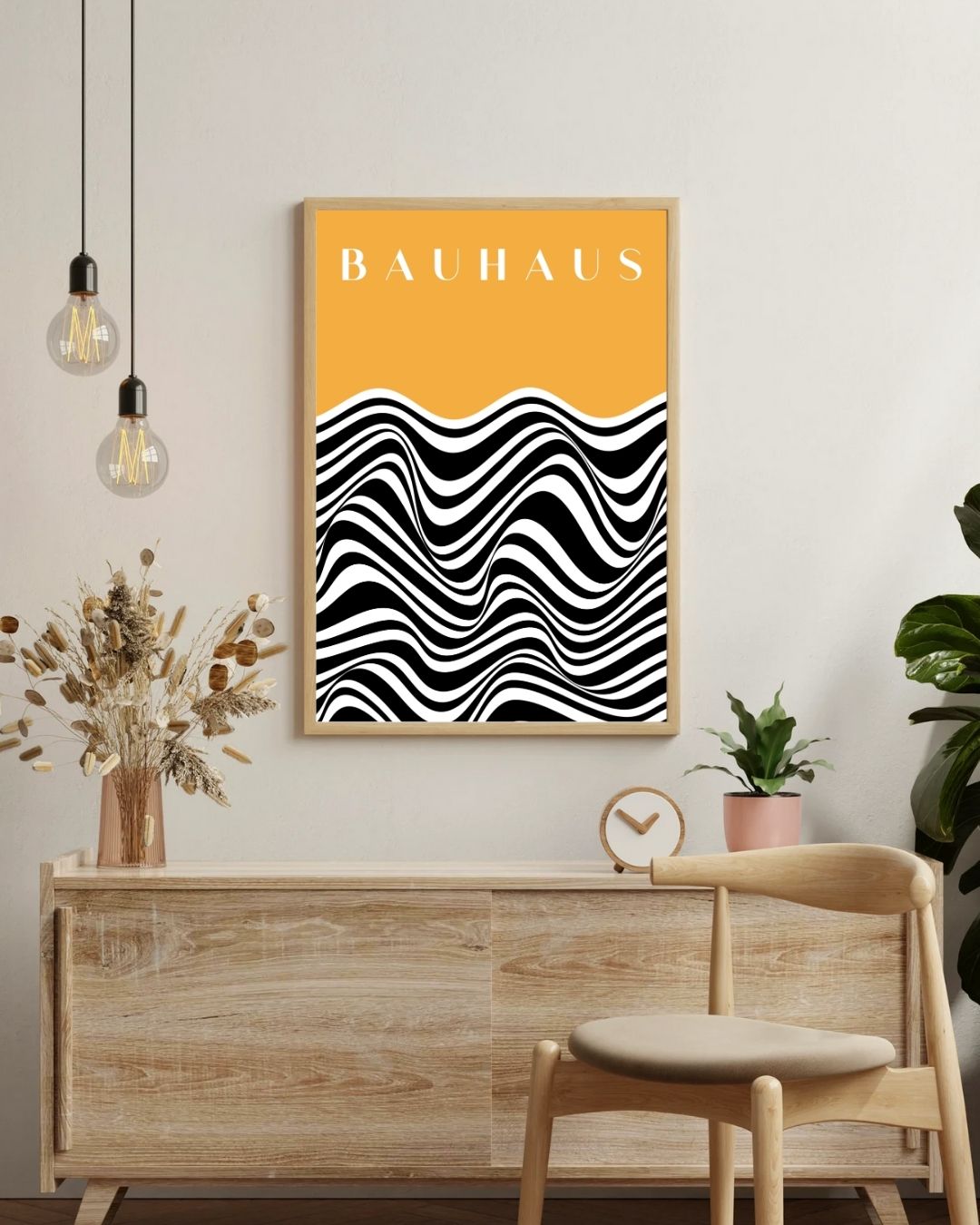 Bauhaus Plakat 43 – Bølgende Kontrast i Sort og Okker