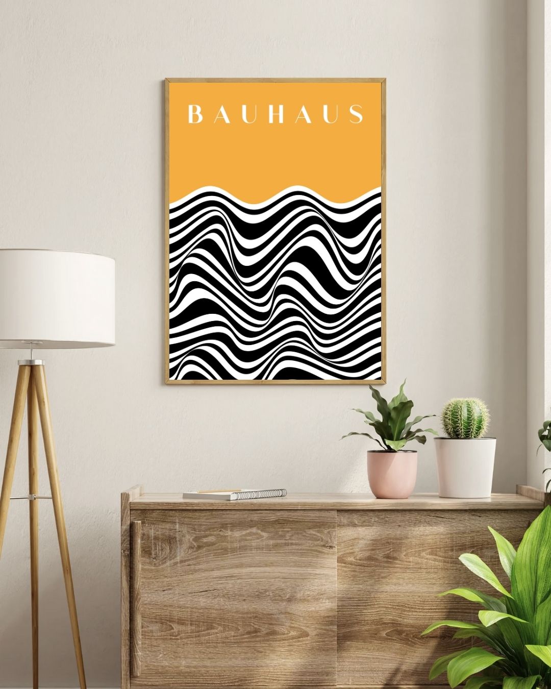 Bauhaus Plakat 43 – Bølgende Kontrast i Sort og Okker