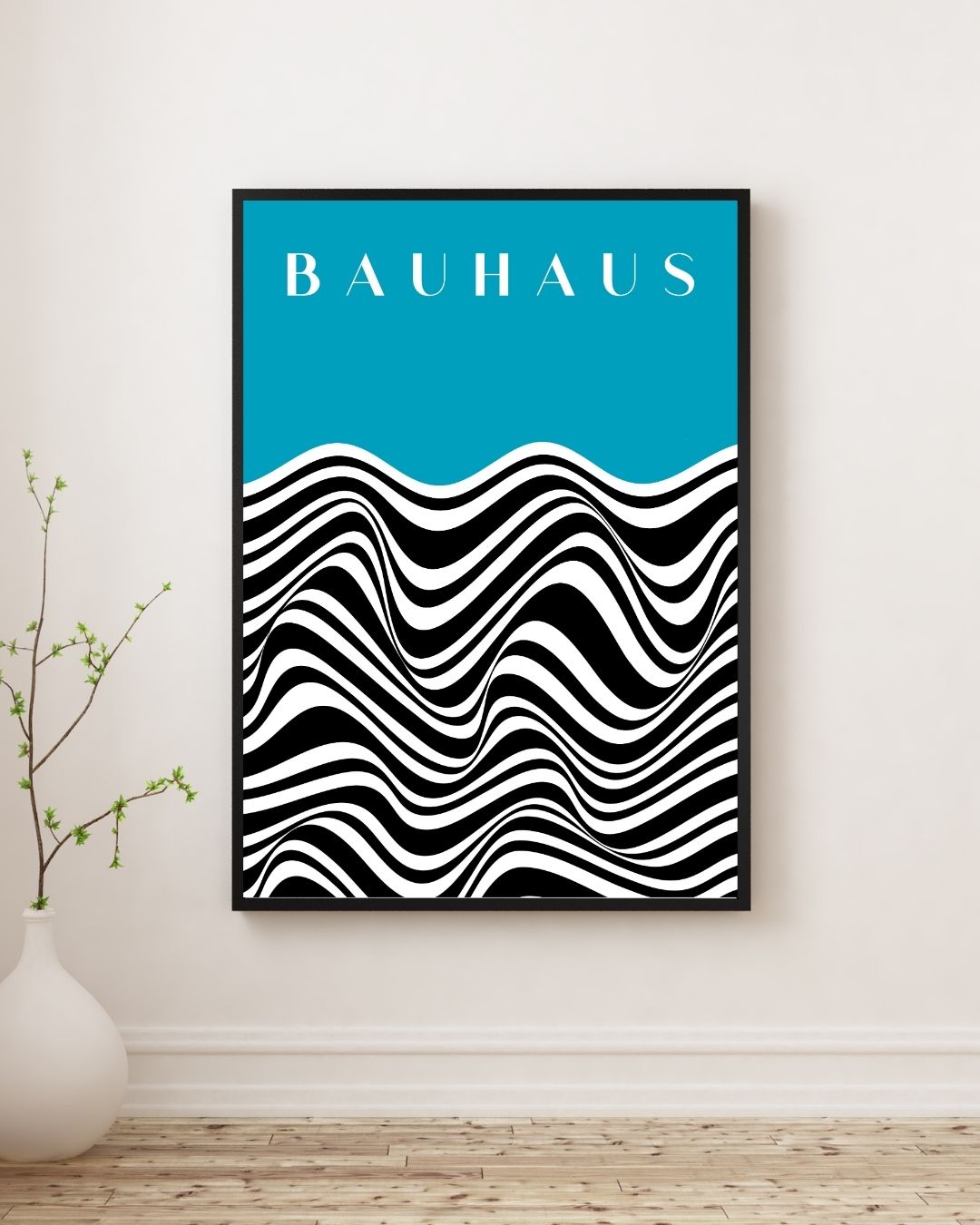 Bauhaus Plakat 44 – Bølgende Kontrast i Sort og Turkis