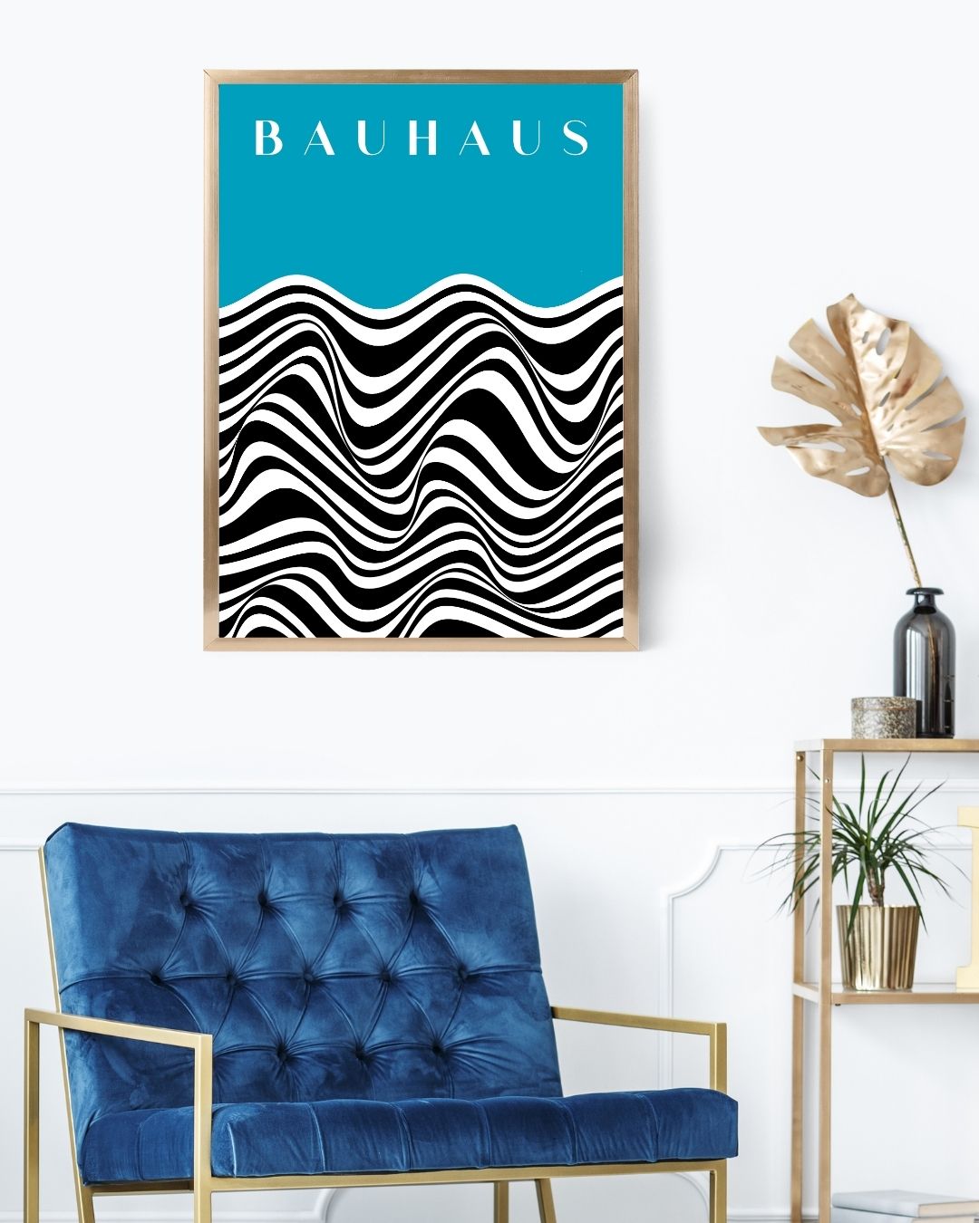 Bauhaus Plakat 44 – Bølgende Kontrast i Sort og Turkis