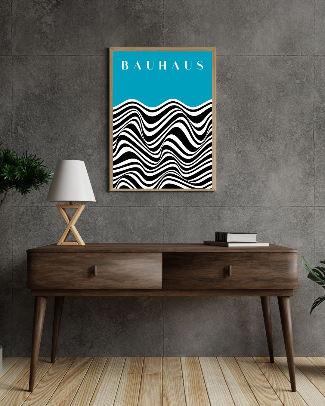 Bauhaus Plakat 44 – Bølgende Kontrast i Sort og Turkis