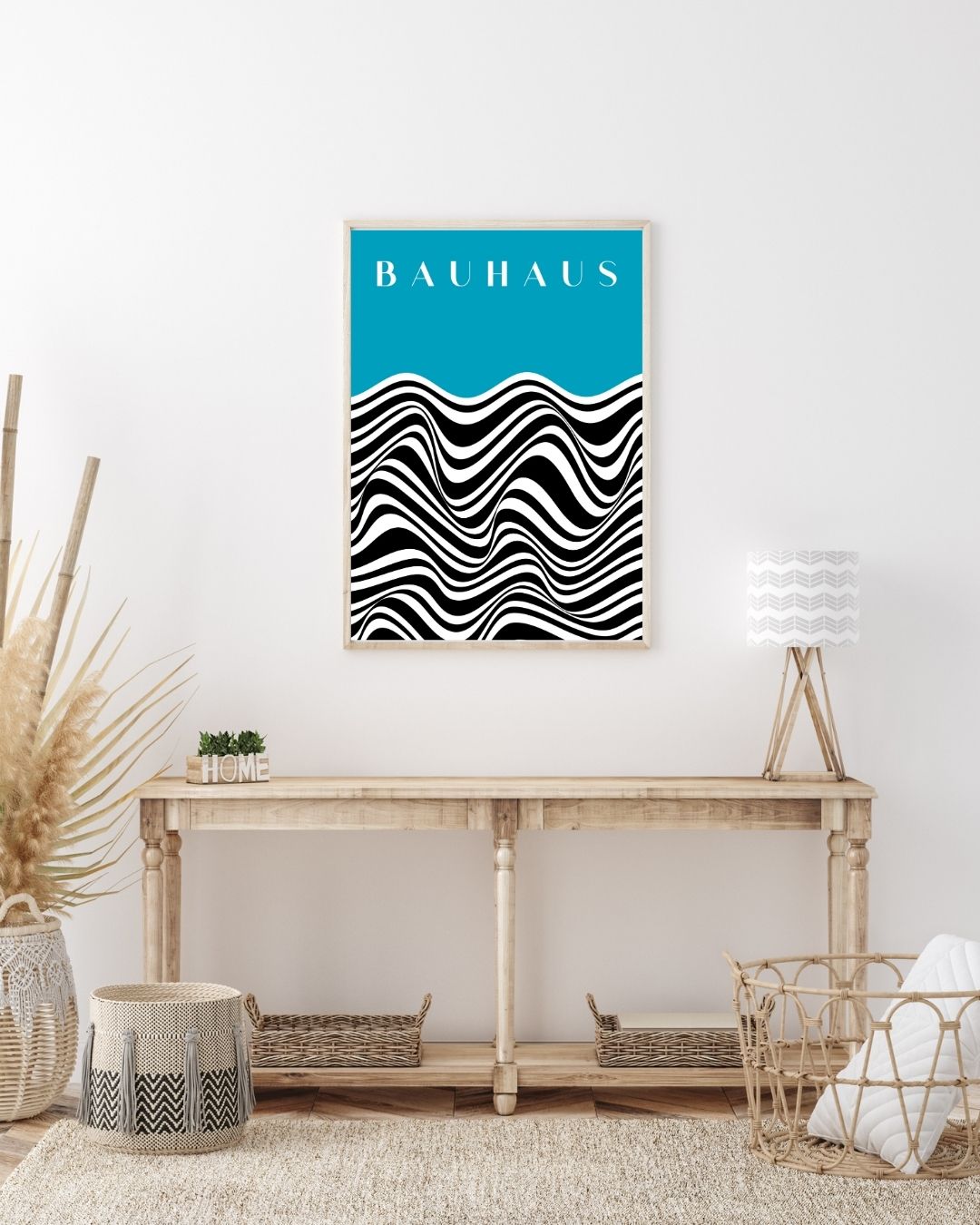 Bauhaus Plakat 44 – Bølgende Kontrast i Sort og Turkis