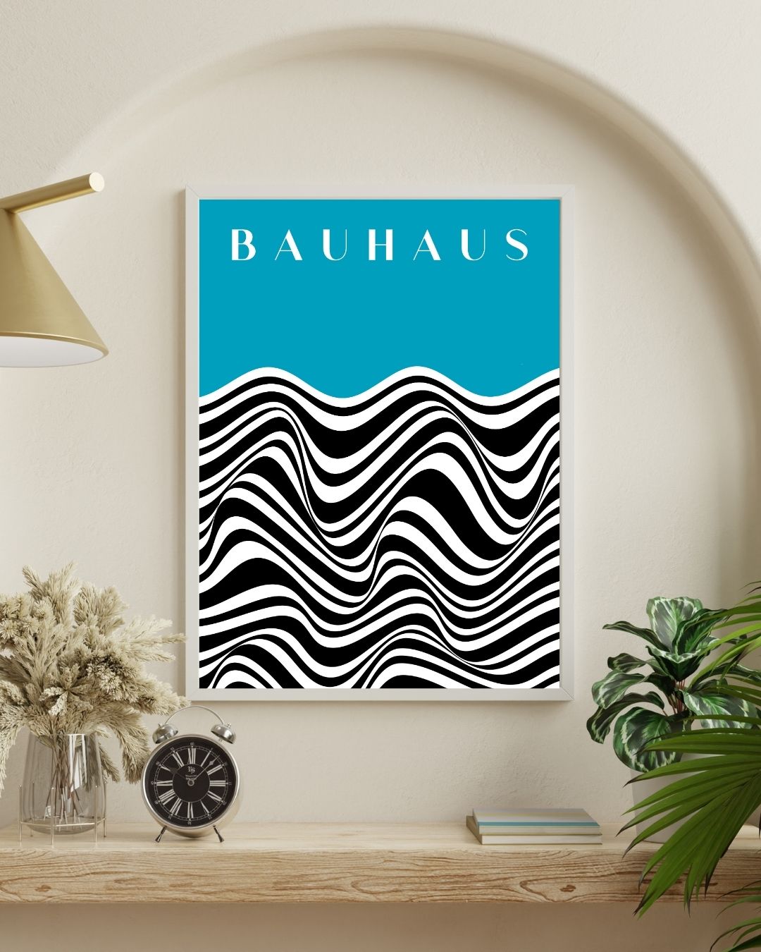 Bauhaus Plakat 44 – Bølgende Kontrast i Sort og Turkis