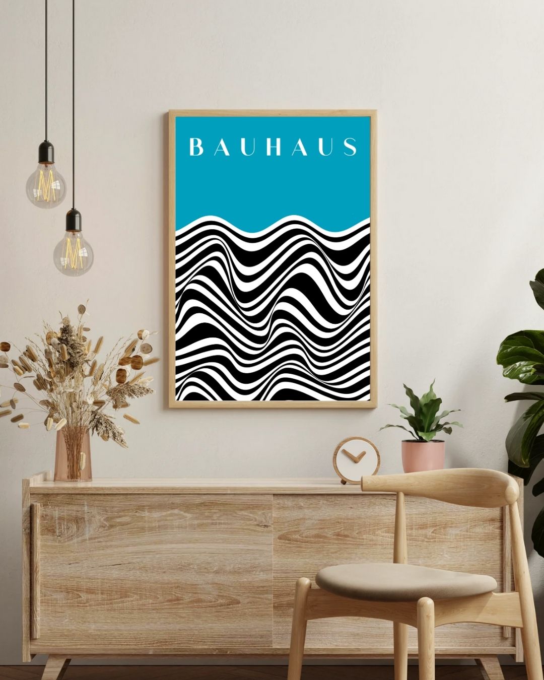 Bauhaus Plakat 44 – Bølgende Kontrast i Sort og Turkis