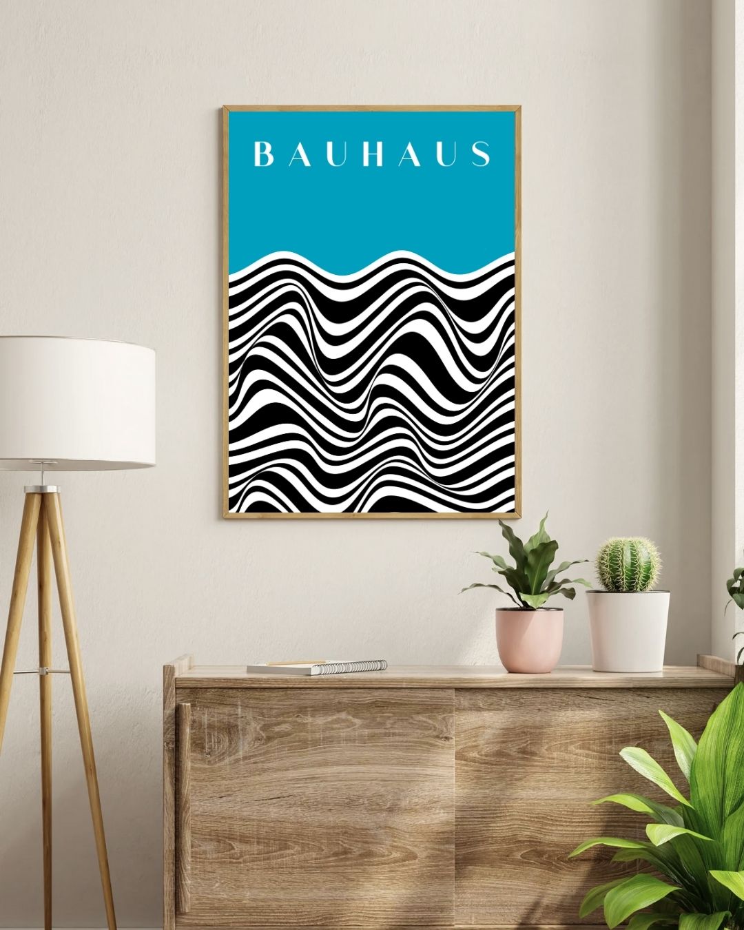 Bauhaus Plakat 44 – Bølgende Kontrast i Sort og Turkis