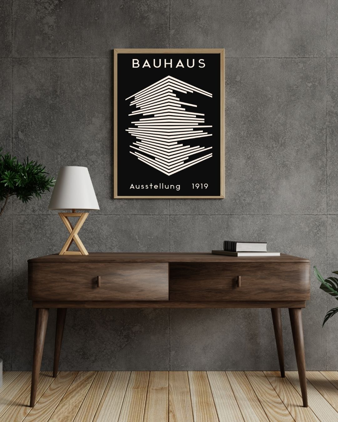 Bauhaus Plakat 47 – Arkitektonisk Lagdeling i Sort og Creme