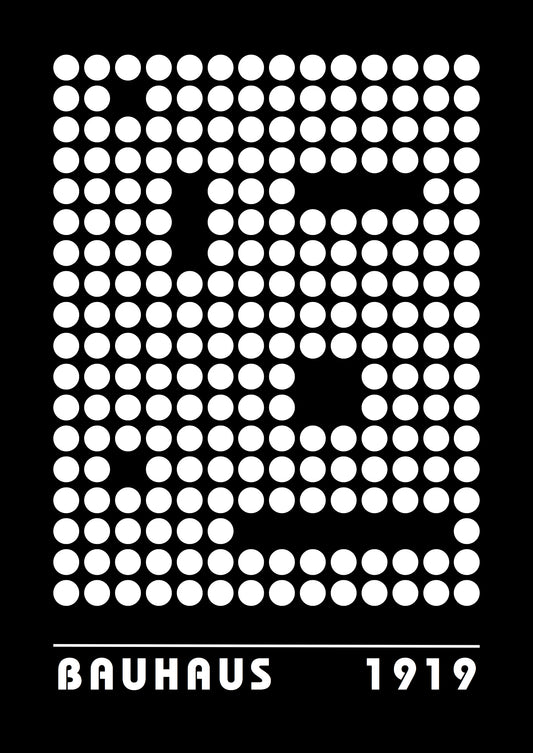 Bauhaus plakat med geometriske former og typografisk struktur i modernistisk Bauhaus-stil