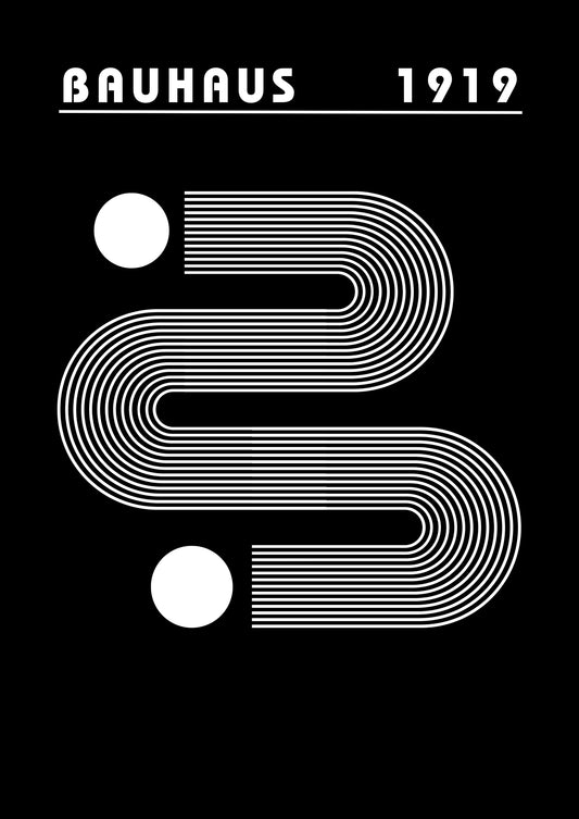 Bauhaus plakat med geometriske former og visuel rytme i modernistisk Bauhaus-stil