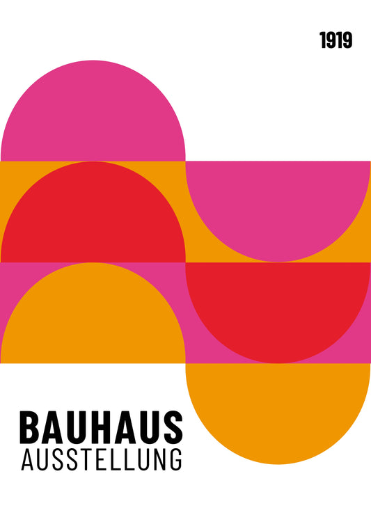 Bauhaus plakat med geometriske former og strukturel orden i modernistisk Bauhaus-stil