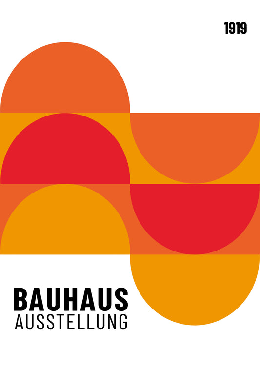 Bauhaus plakat med geometriske former og farvebaseret system i modernistisk Bauhaus-stil