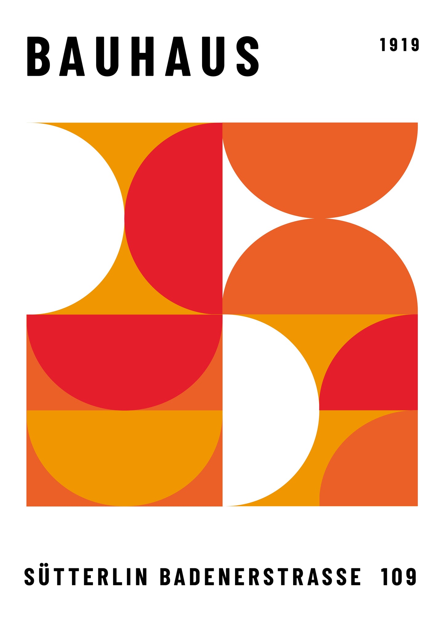 Bauhaus plakat med geometriske former og modulær opbygning i modernistisk Bauhaus-stil