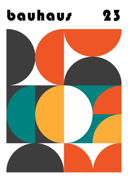 Bauhaus plakat med geometriske former og cirkulær balance i modernistisk Bauhaus-stil