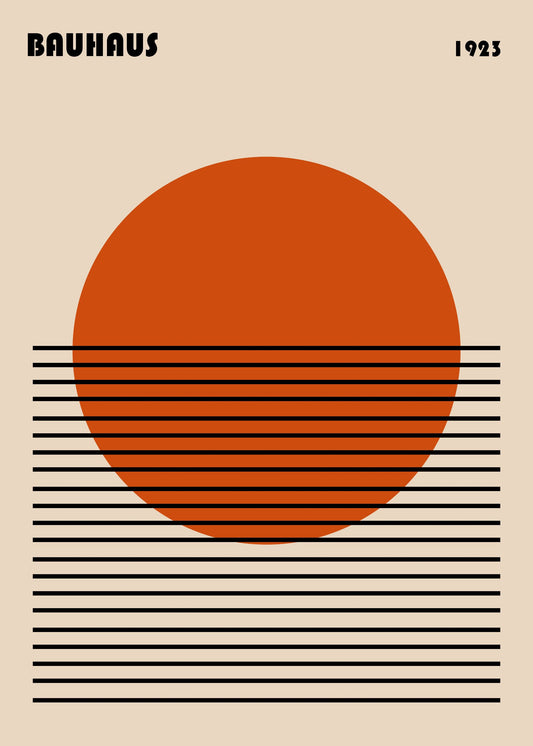 Bauhaus plakat med geometriske former og cirkulær balance i modernistisk Bauhaus-stil