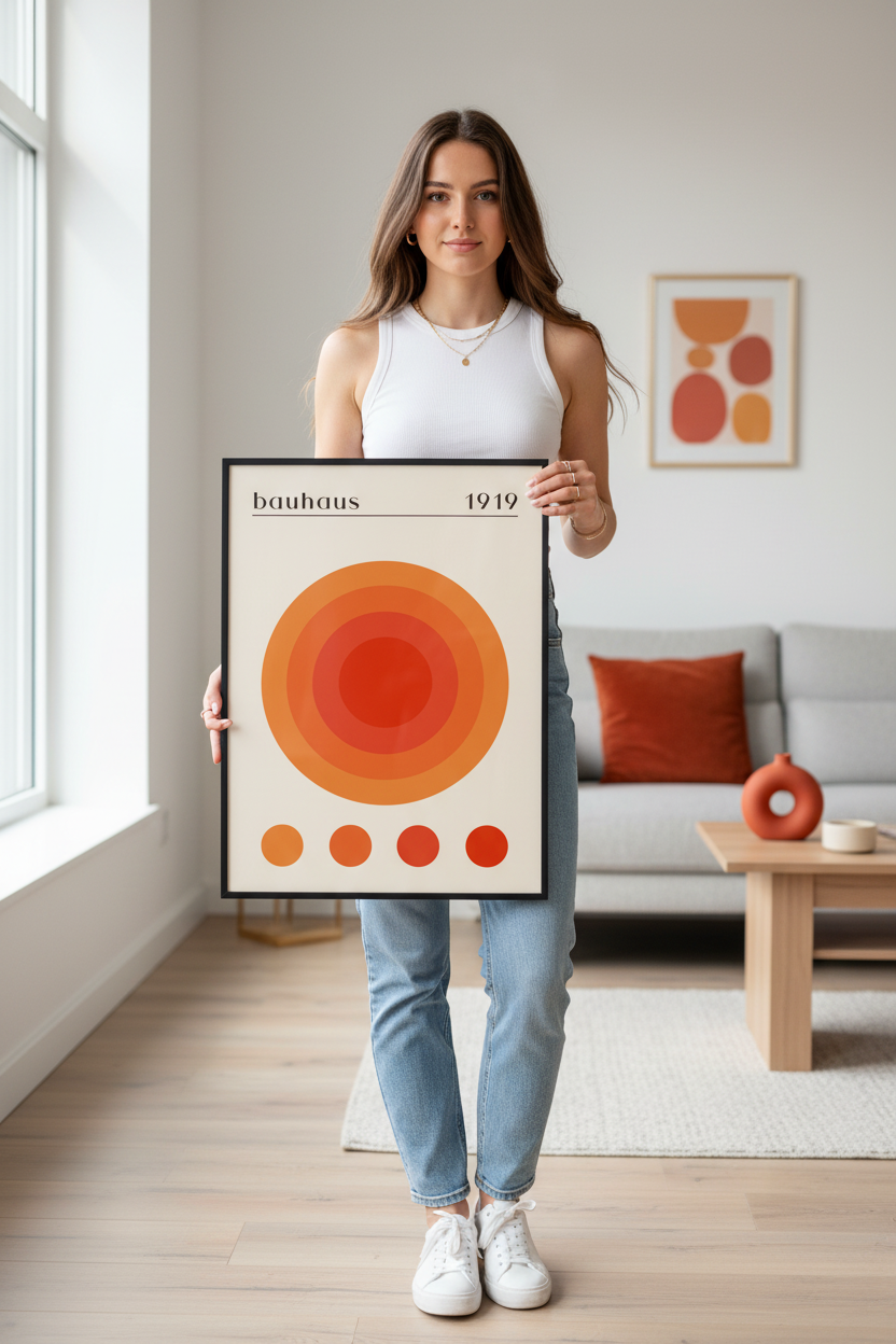 Bauhaus plakat koncentriske cirkler lifestyle billede med model