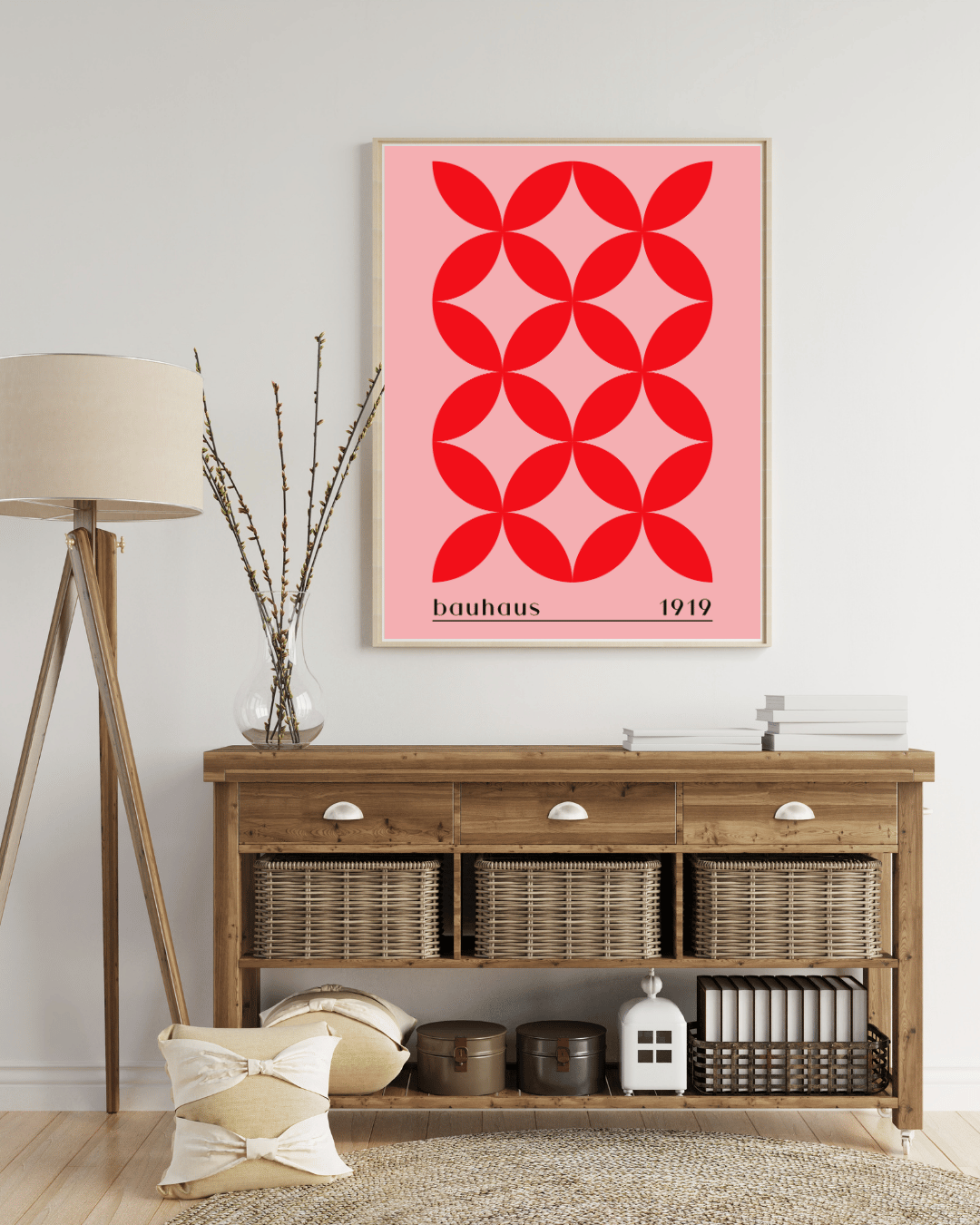 Bauhaus Plakat 7 - Geometriske Blomster i Rød