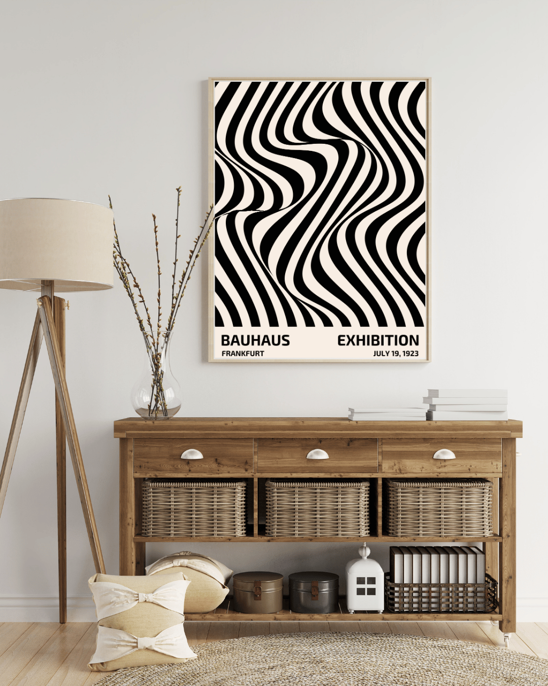 Bauhaus Plakat 6 - Bølgende Linjer i Sort og Beige