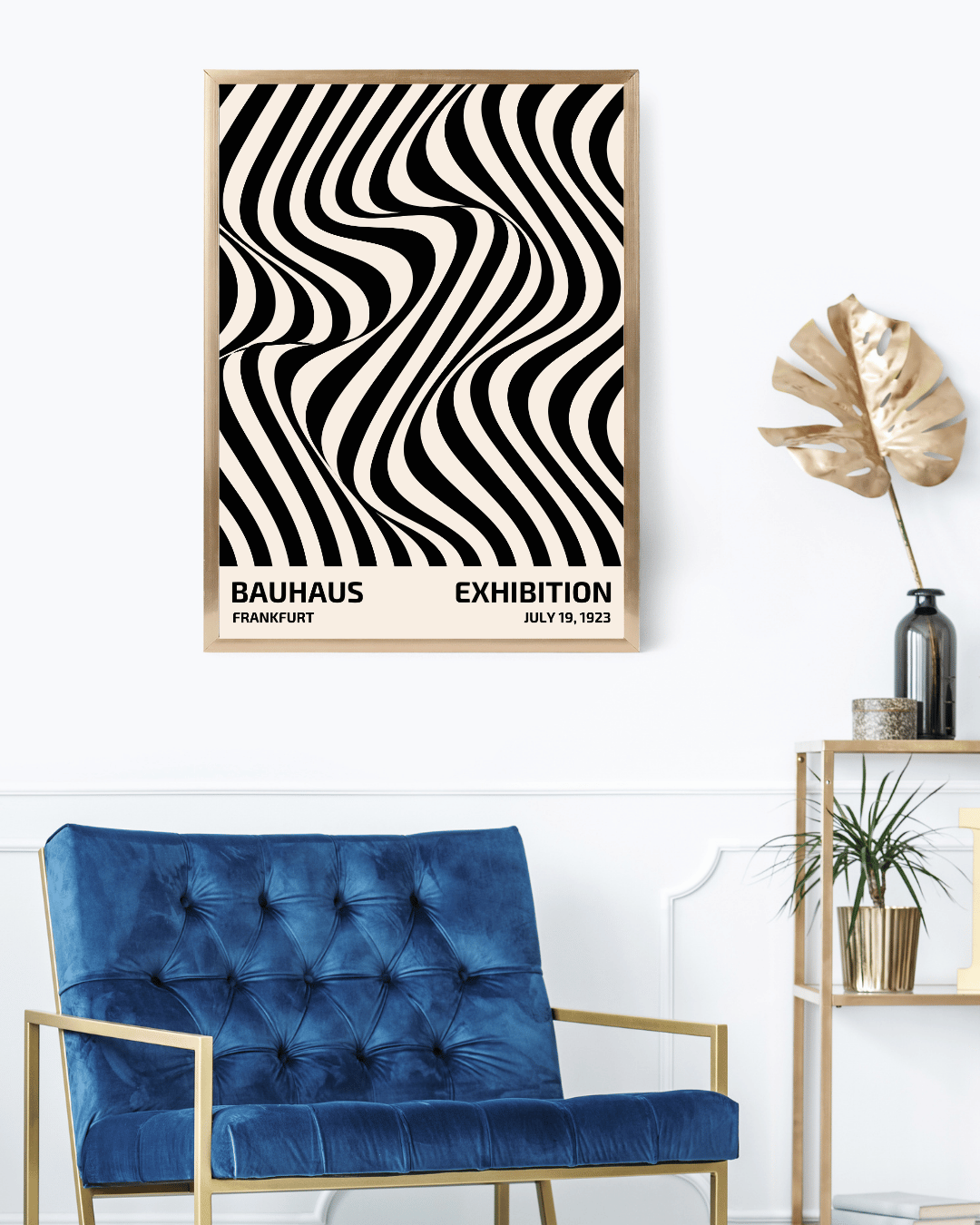 Bauhaus Plakat 6 - Bølgende Linjer i Sort og Beige