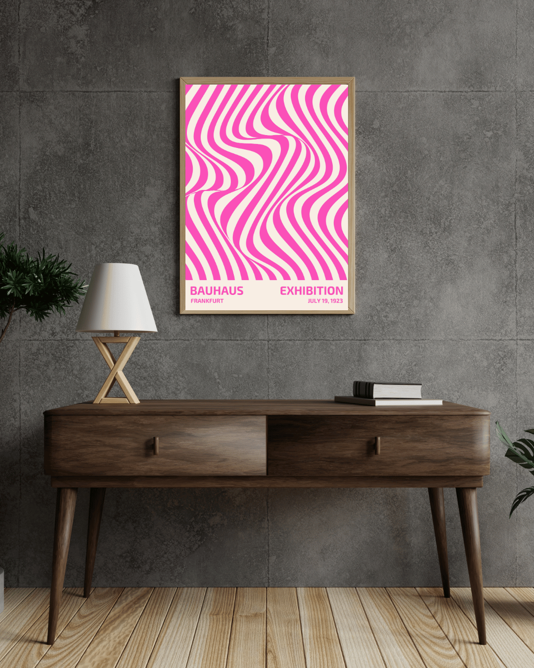 Bauhaus Plakat 17 - Bølgende Linjer i Pink