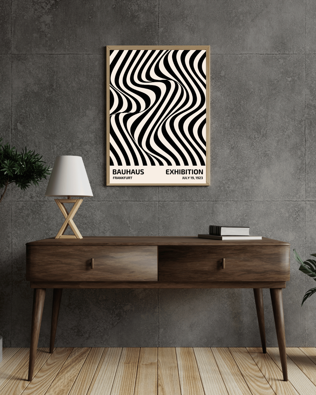 Bauhaus Plakat 6 - Bølgende Linjer i Sort og Beige