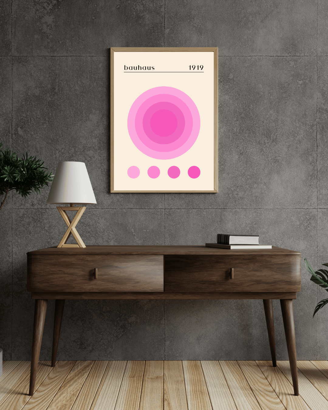 Bauhaus Plakat 38 – Rosa Cirkler i Harmonisk Balance