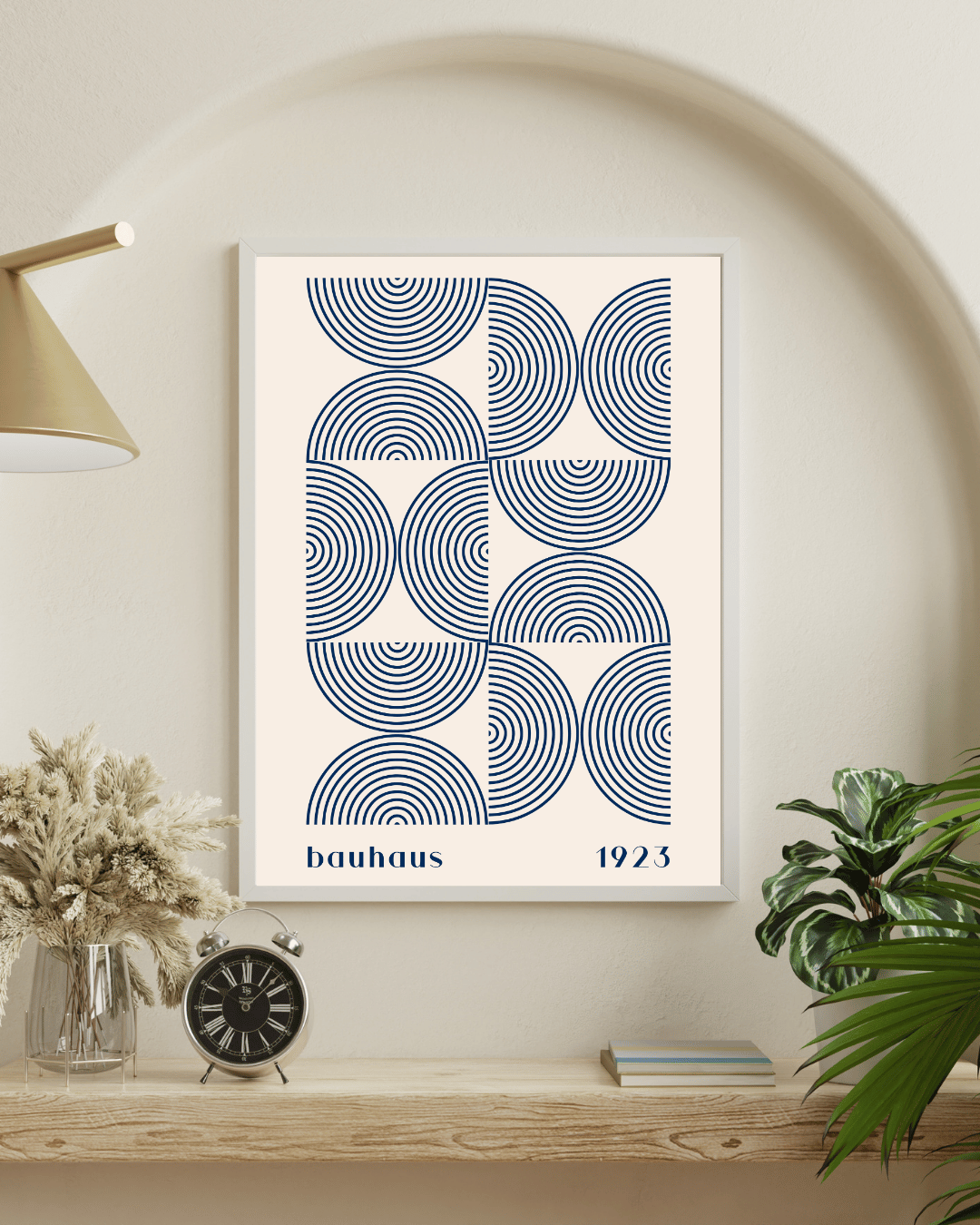 Bauhaus Plakat 39 – Blå Cirkulær Struktur på væg - dansk nordisk boligindretning med grafisk plakat