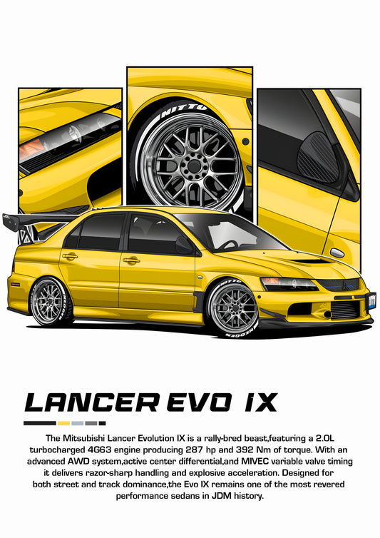 Bil plakat 100 med Mitsubishi Lancer Evo IX som motiv til nordisk indretning i danske hjem