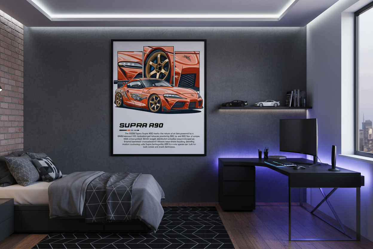 Bil Plakat 101 - Toyota Supra A90 50x70 cm i teenager-drengeværelse