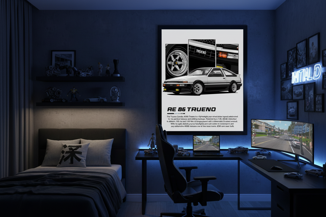 Bil Plakat 102 - Toyota AE86 Trueno 50x70 cm i teenager-drengeværelse