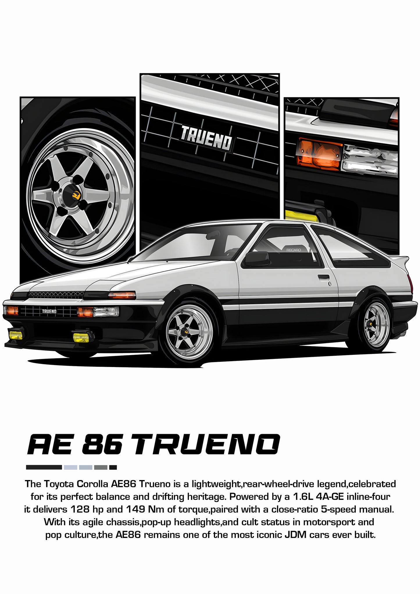 Bil plakat 102 med Toyota AE86 Trueno som motiv til nordisk indretning i danske hjem