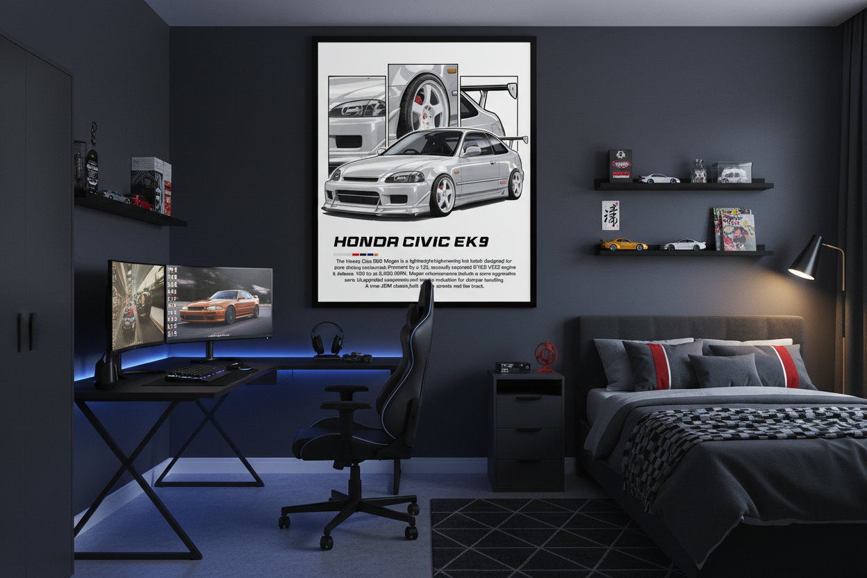 Bil Plakat 104 - Honda Civic EK9 50x70 cm i teenager-drengeværelse