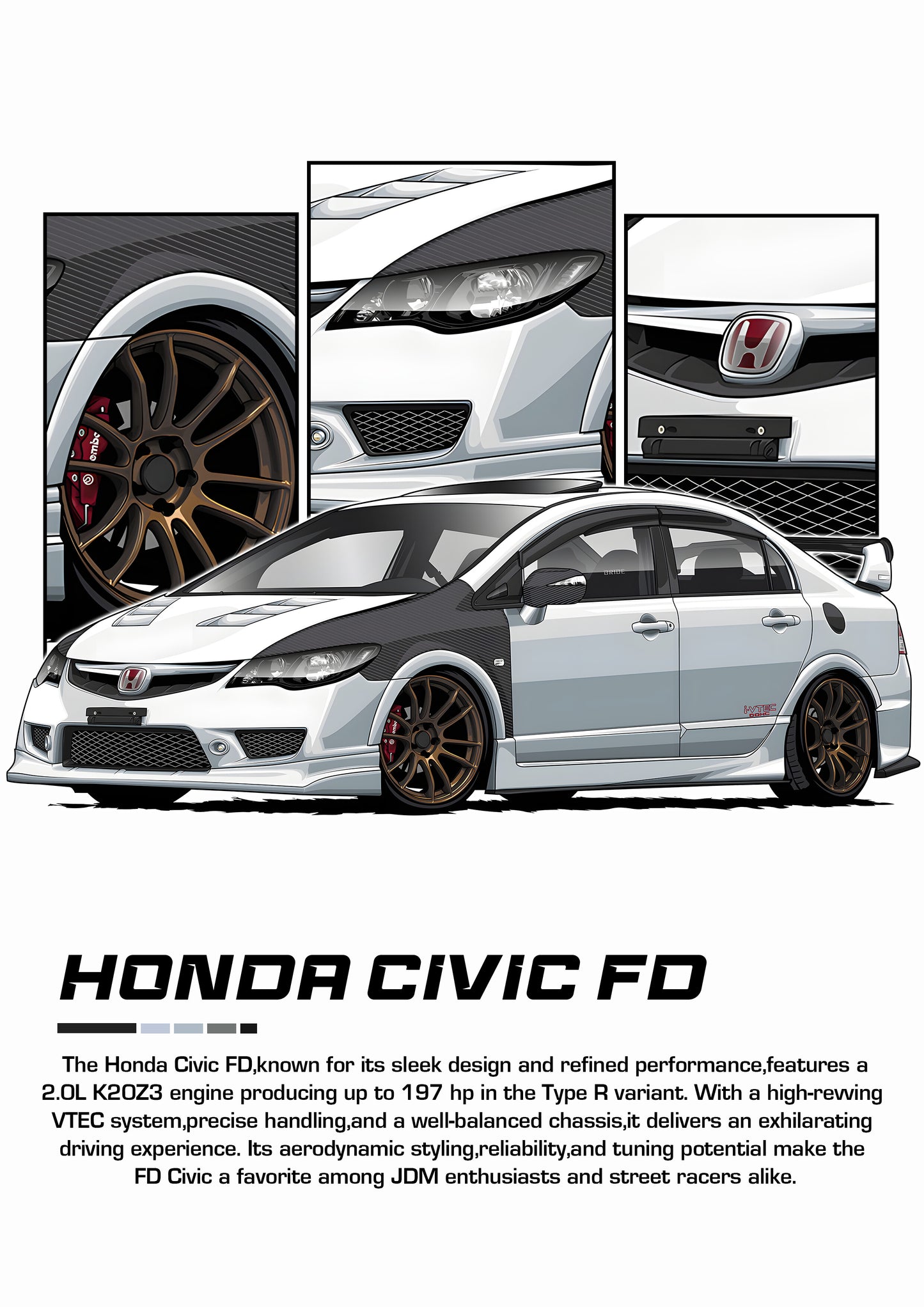 Bil plakat 105 med Honda Civic FD som motiv til nordisk indretning i danske hjem