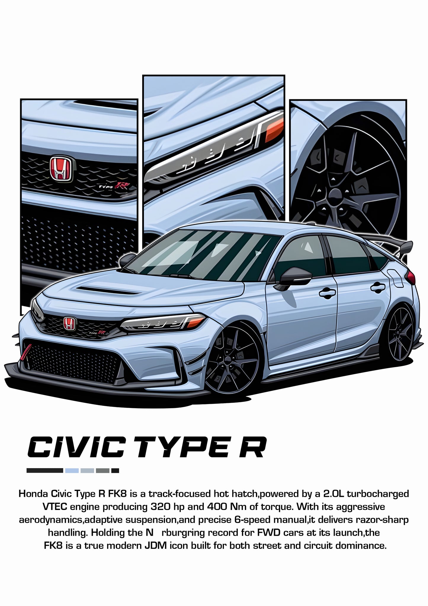 Bil plakat 106 med Honda Civic Type R FK8 som motiv til nordisk indretning i danske hjem