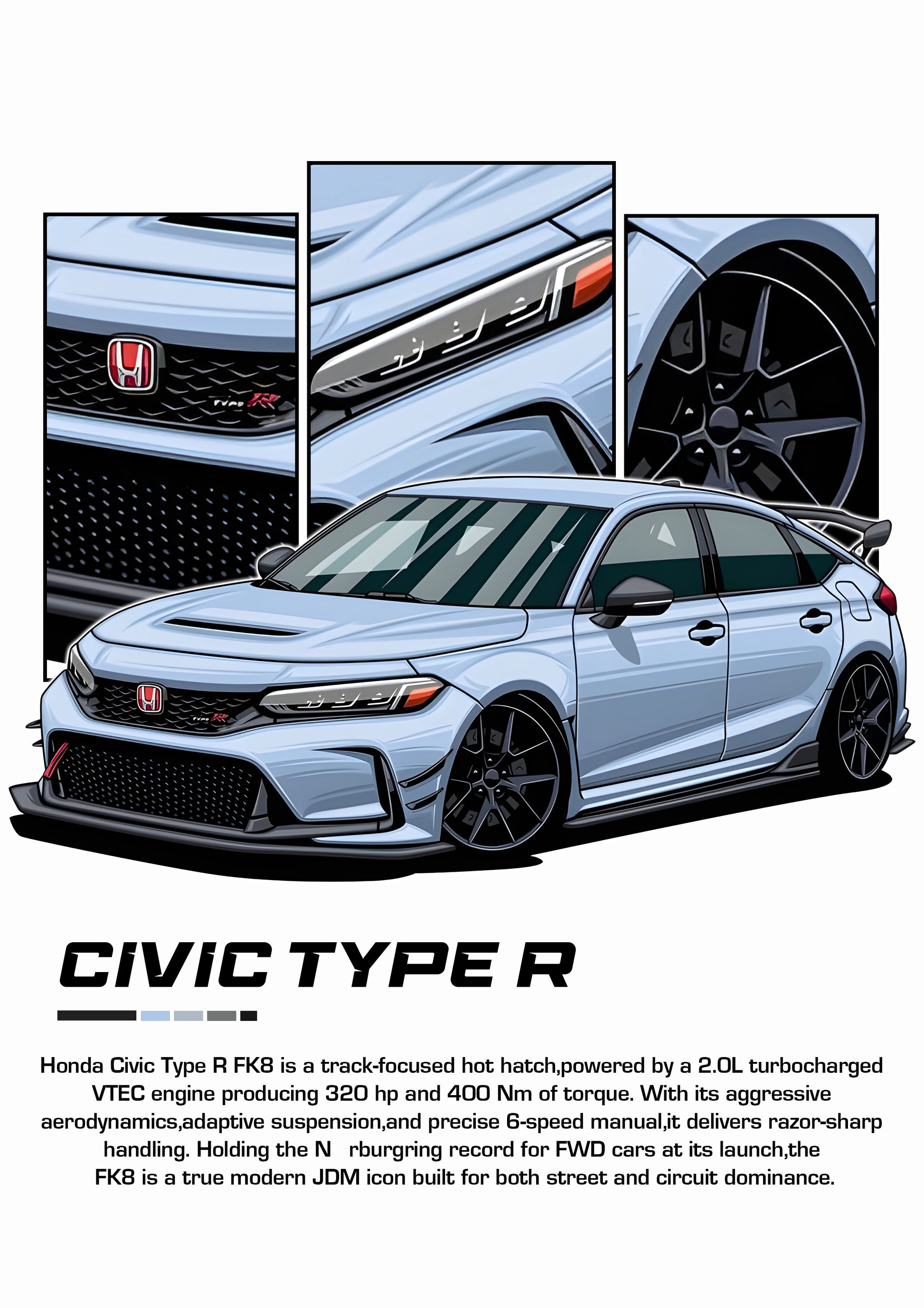 Bil plakat 106 med Honda Civic Type R FK8 som motiv til nordisk indretning i danske hjem