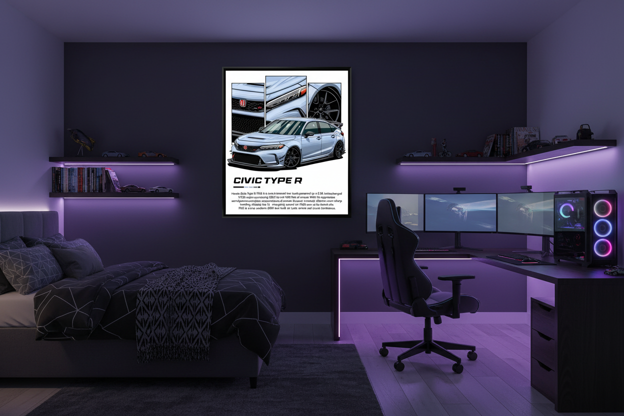 Bil Plakat 106 - Honda Civic Type R FK8 i teenager-drengeværelse