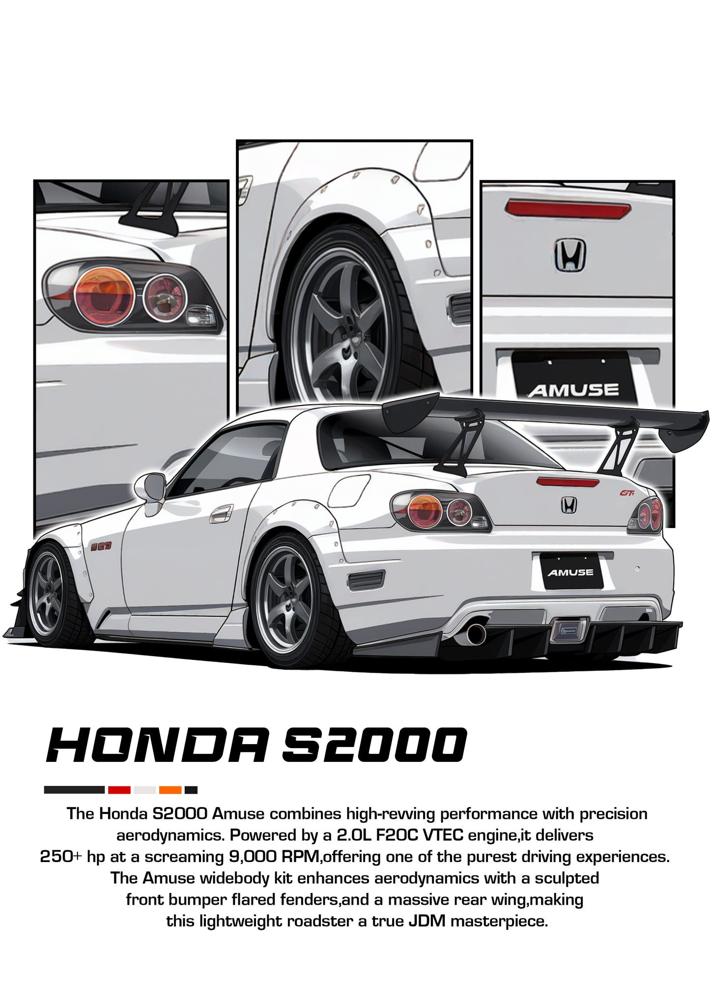 Bil plakat 108 med Honda S2000 Amuse som motiv til nordisk indretning i danske hjem