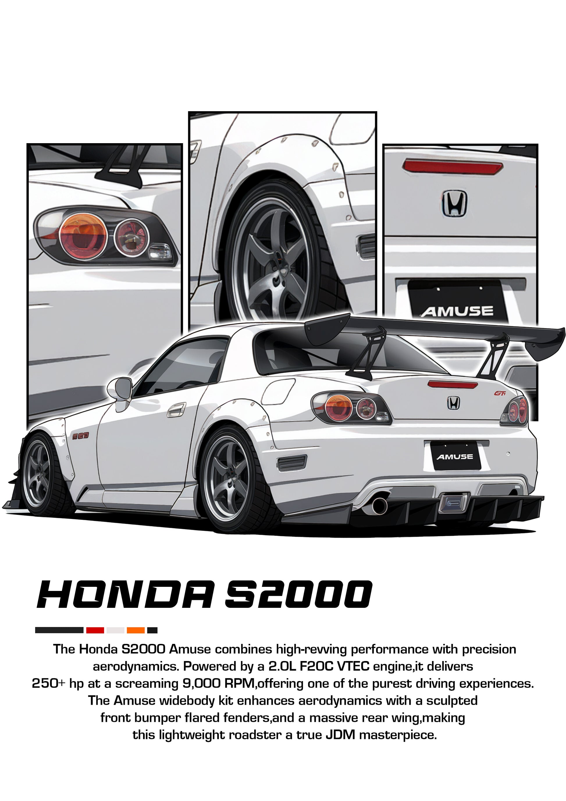 Bil plakat 108 med Honda S2000 Amuse som motiv til nordisk indretning i danske hjem