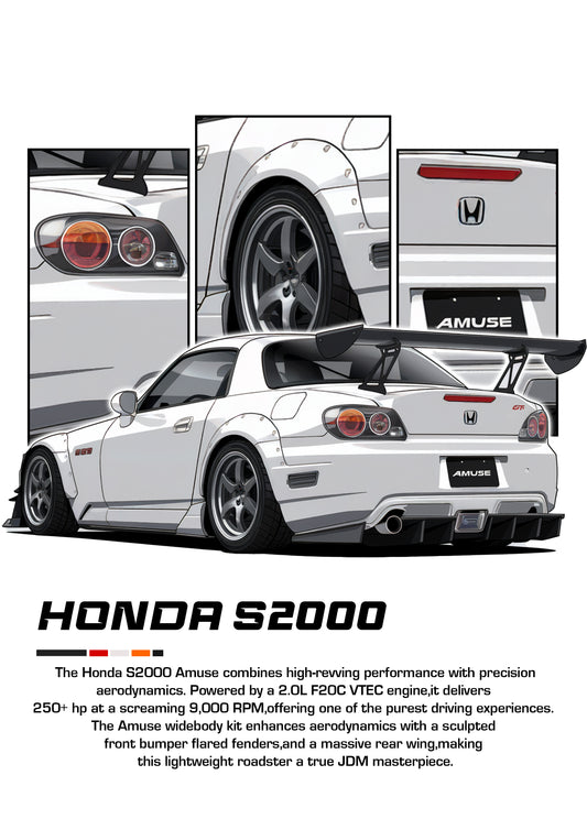 Bil plakat 108 med Honda S2000 Amuse som motiv til nordisk indretning i danske hjem