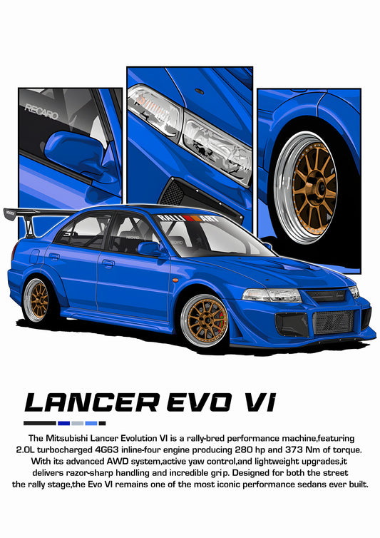 Bil plakat 109 med Mitsubishi Lancer Evo VI som motiv til nordisk indretning i danske hjem