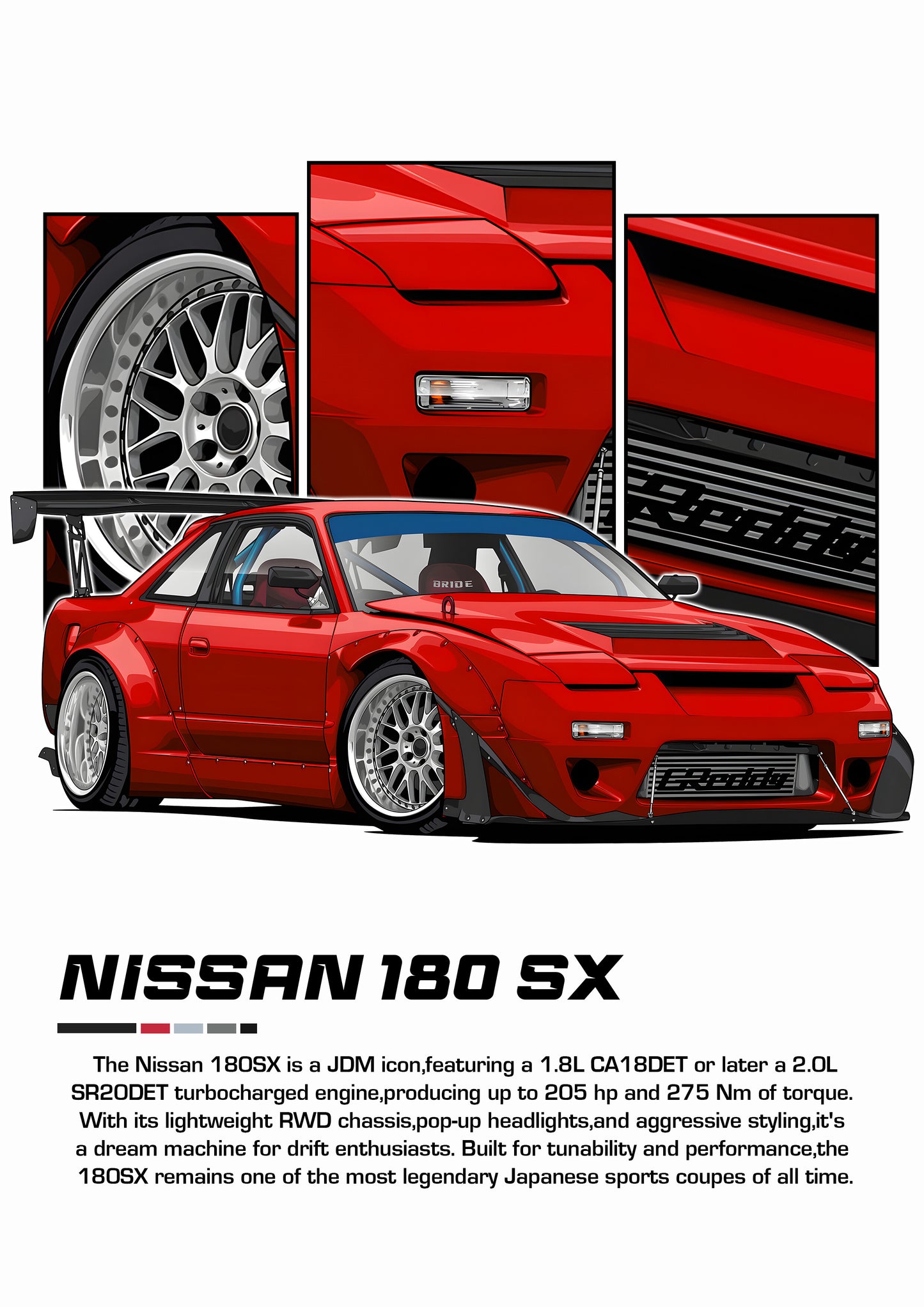 Bil plakat 110 med Nissan 180SX som motiv til nordisk indretning i danske hjem