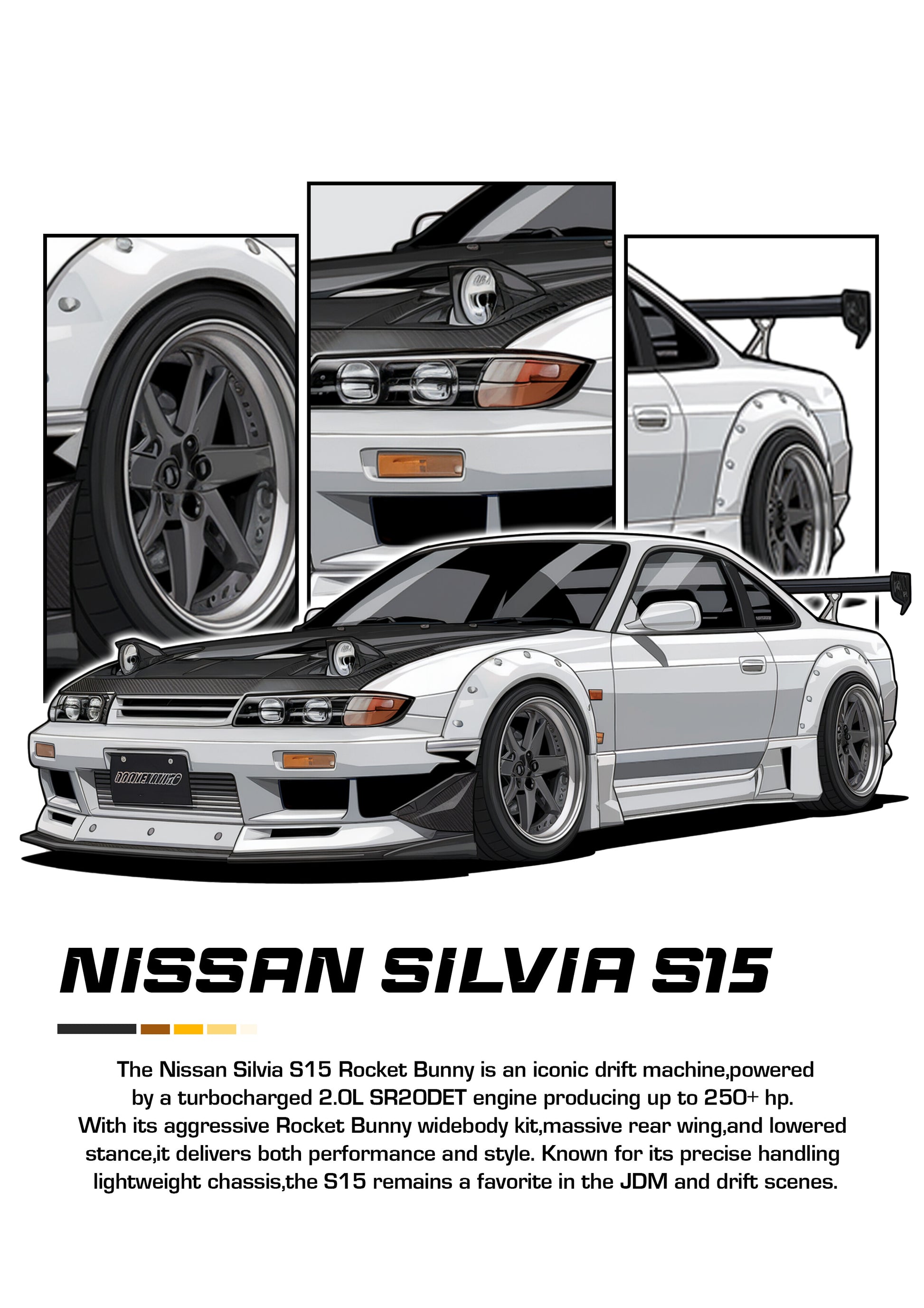Bil plakat 113 med Nissan Silvia S15 som motiv til nordisk indretning i danske hjem