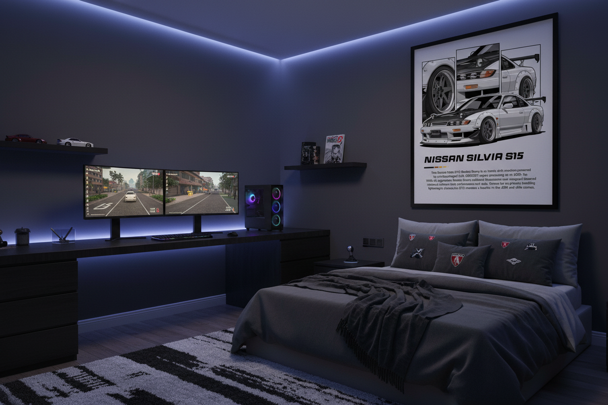 Bil Plakat 113 - Nissan Silvia S15 i teenager-drengeværelse